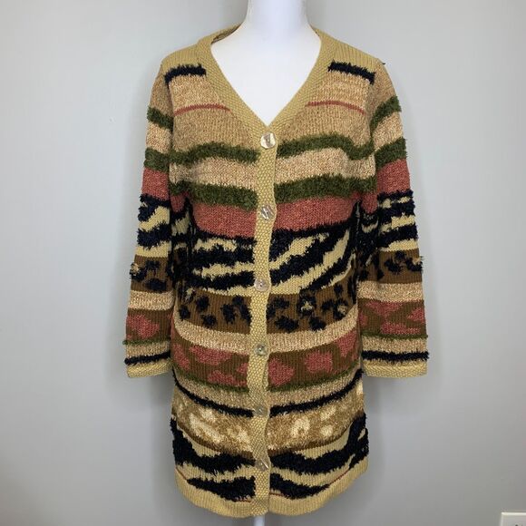 Susan Bristol Women Cardigan Cotton Blend Animal Print Colorful Sweater Petite S - Picture 2 of 13